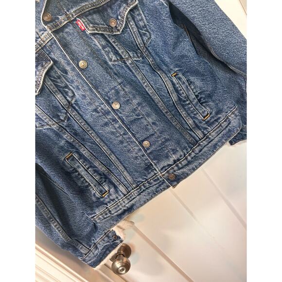 Levi's Womens Faux‎ Fur Collar Ex-Boyfriend Trucker Jacket Oversized Blue XS - Picture 8 of 13